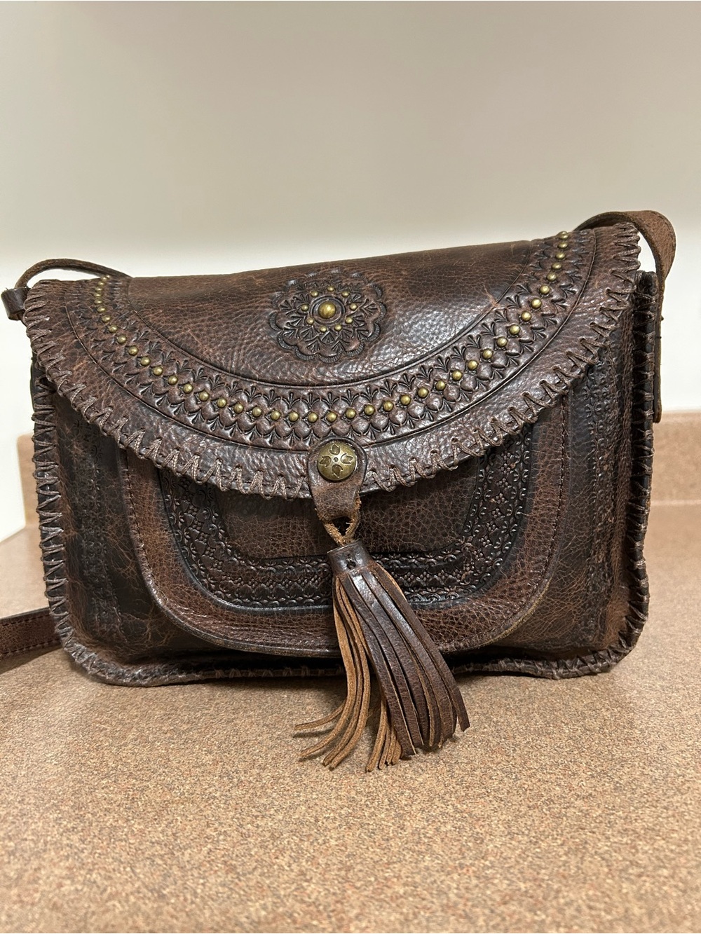 Patricia Nash Beaumont Leather Crossbody Bag with Tassel